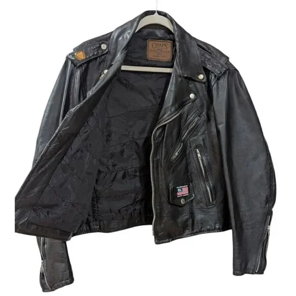 Vintage Ralph Lauren x Chaps U.S ARMY 100% Leather Moto Jacket Men's S in black - Picture 4 of 9